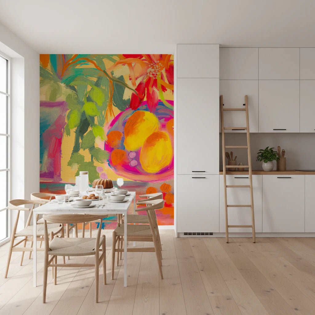 Colorful Abstract Stillife with Flowers and Lemons Wall Mural
