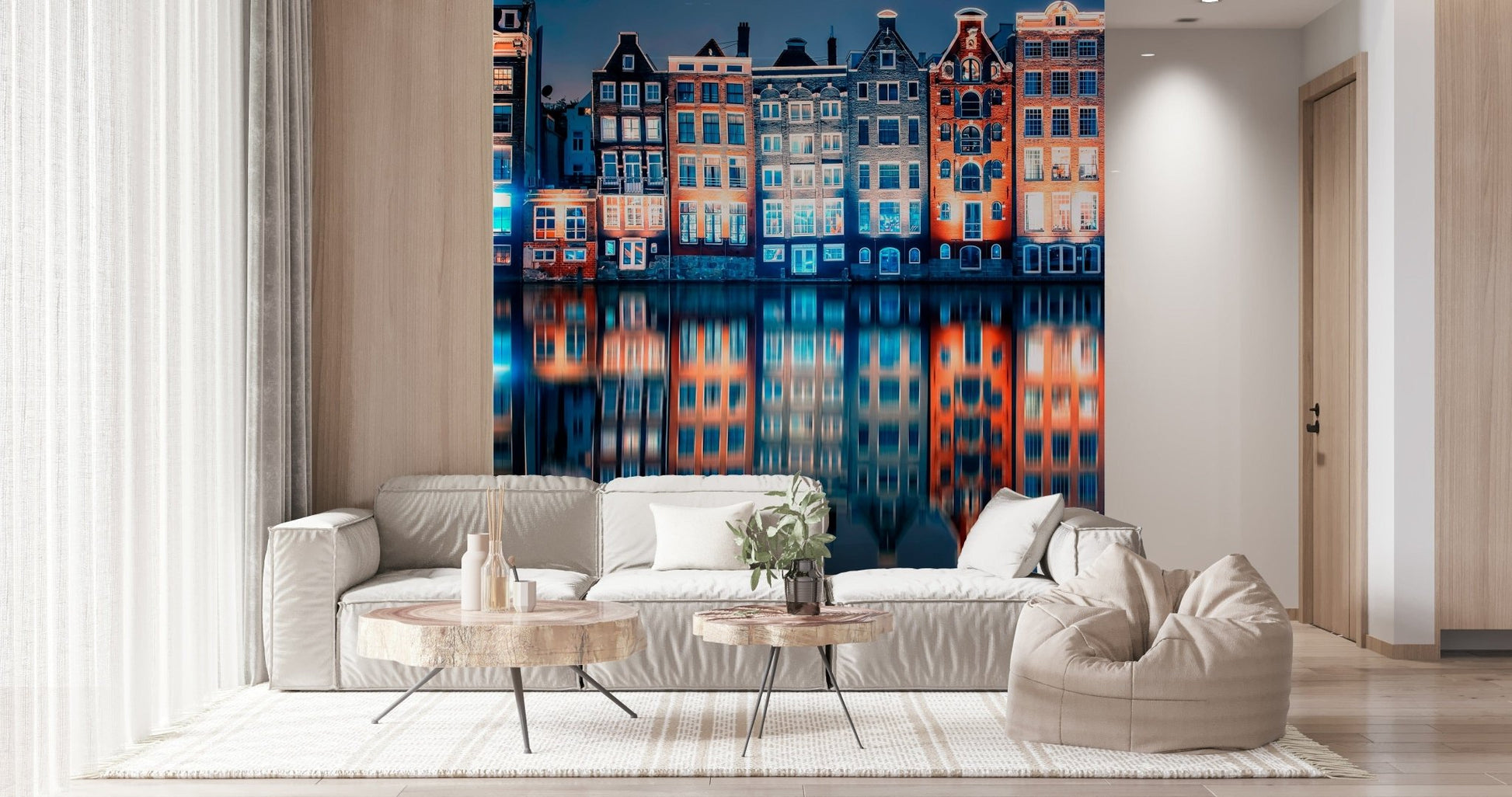Brightly colored Dutch architecture wall mural for decor