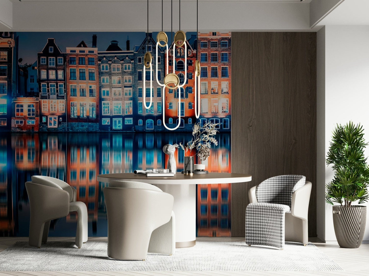 Colorful Amsterdam Wall Mural with bright sky details