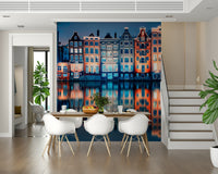 Multicolored Dutch building wallpaper in a modern style
