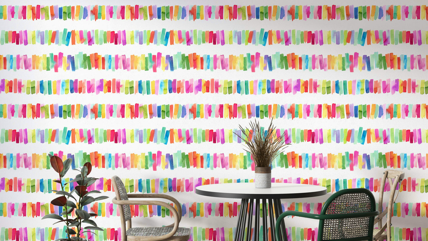 Rainbow wallpaper with colorful brushstroke stripes

