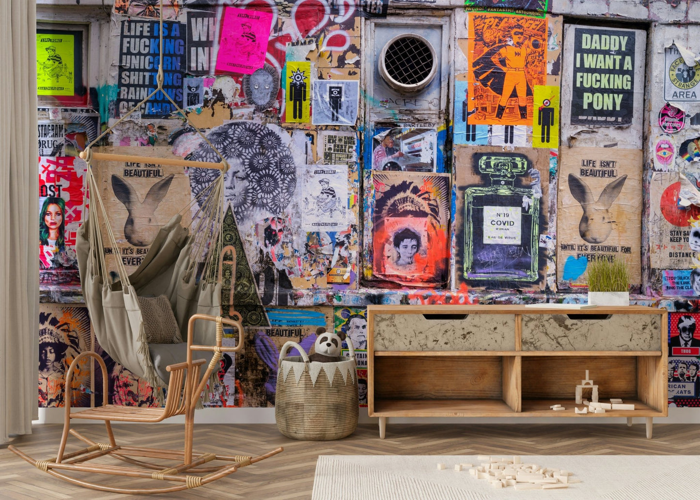 Street art collage mural wallpaper

