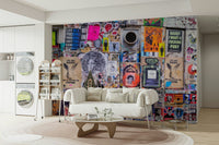 Grunge wall mural with bold graphics

