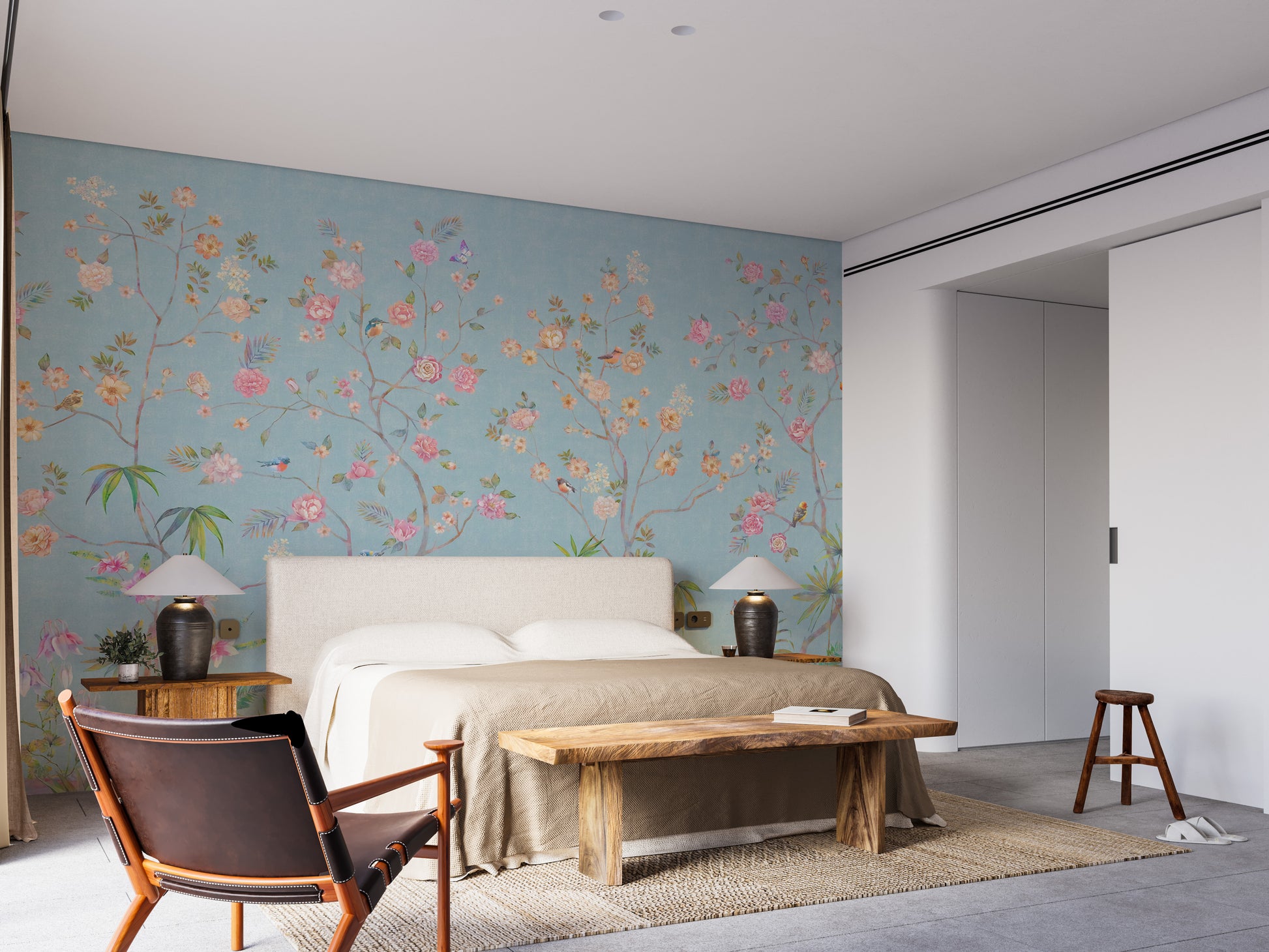 Elegant Blue Chinoiserie Wallpaper
