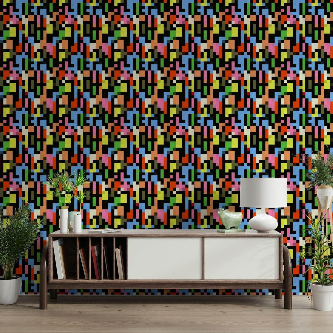 A contemplative geometric design wallpaper mural for a feature wall.

