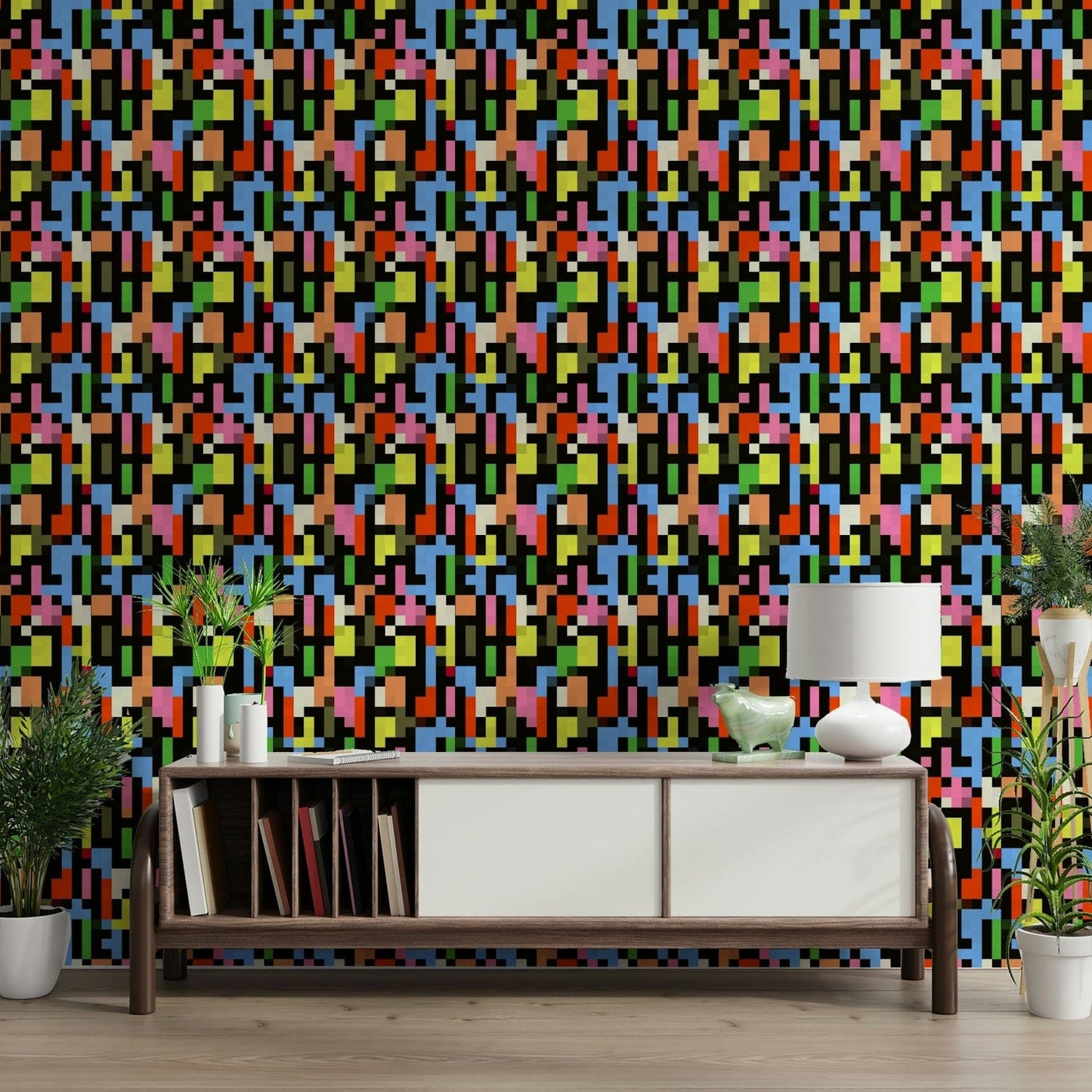 A contemplative geometric design wallpaper mural for a feature wall.

