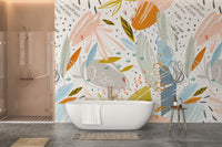 Whimsical doodle floral mural artwork
