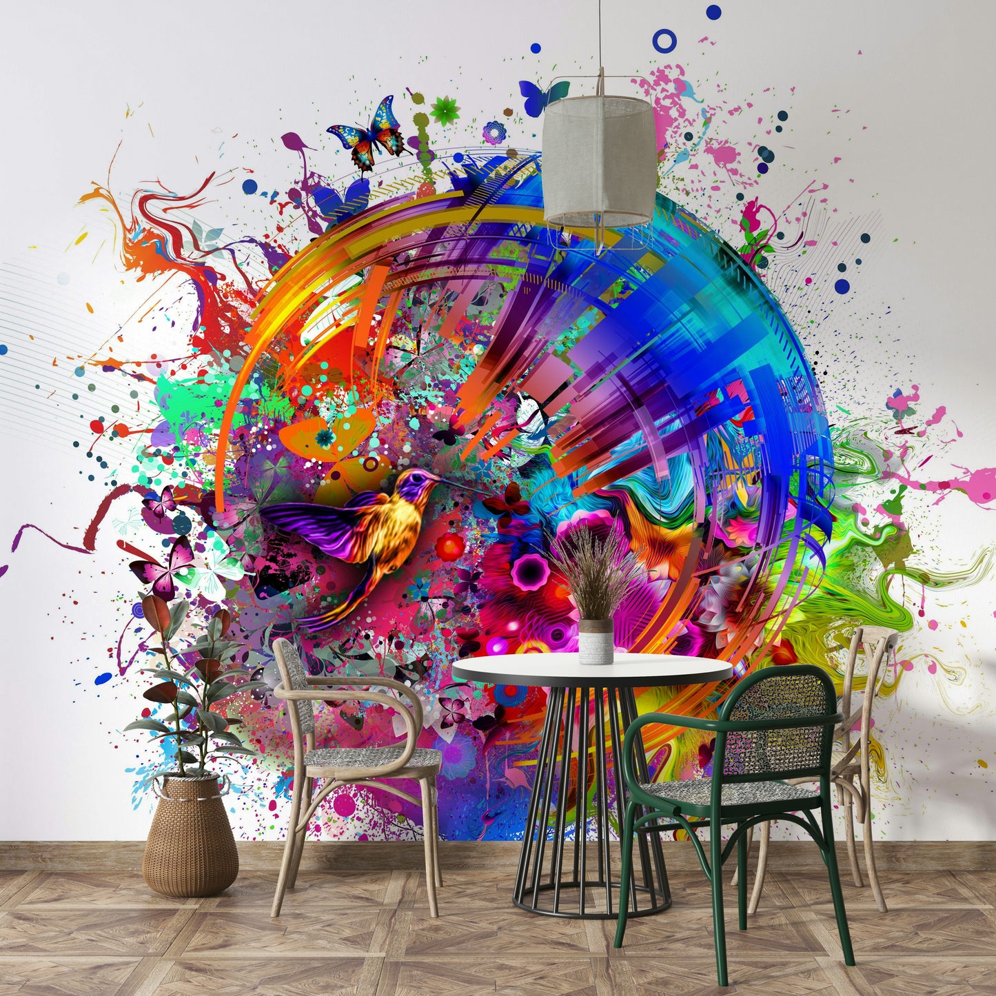 Colorful Hummingbird and Butterfly Wallpaper