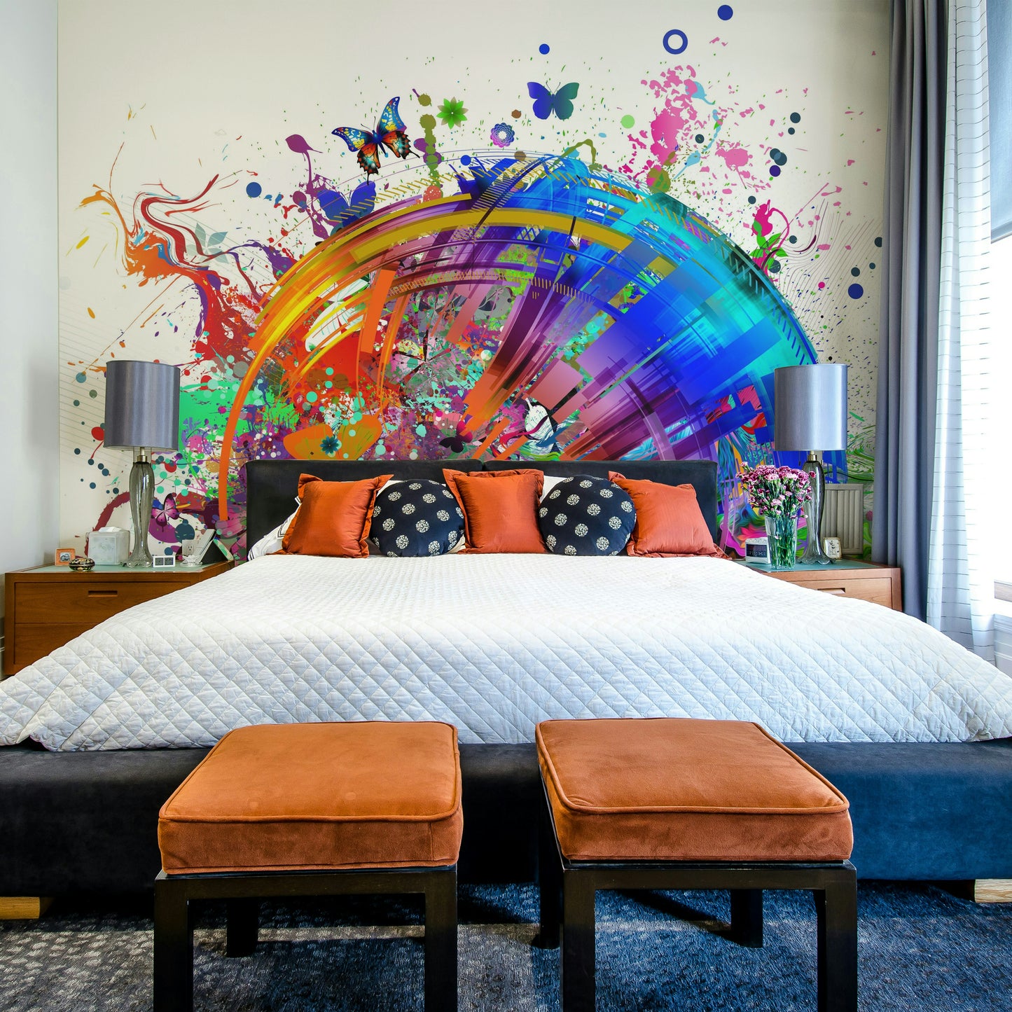 Colorful Hummingbird and Butterfly Wallpaper