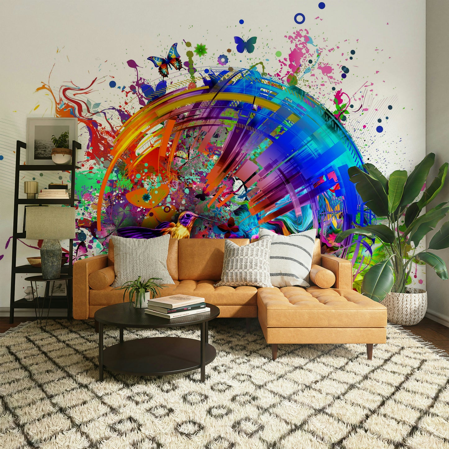 Colorful Hummingbird and Butterfly Wallpaper