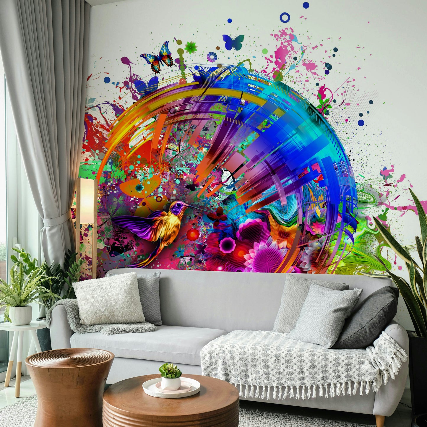 Colorful Hummingbird and Butterfly Wallpaper