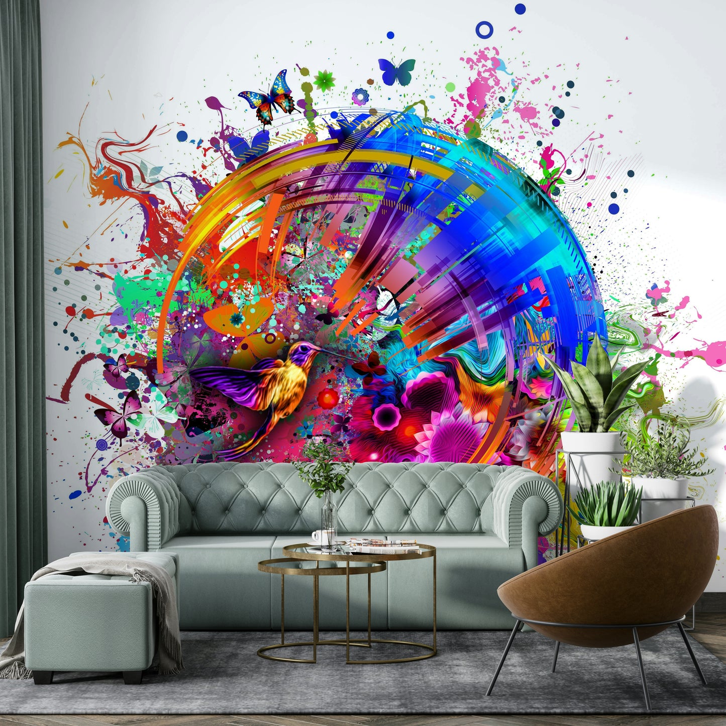 Colorful Hummingbird and Butterfly Wallpaper