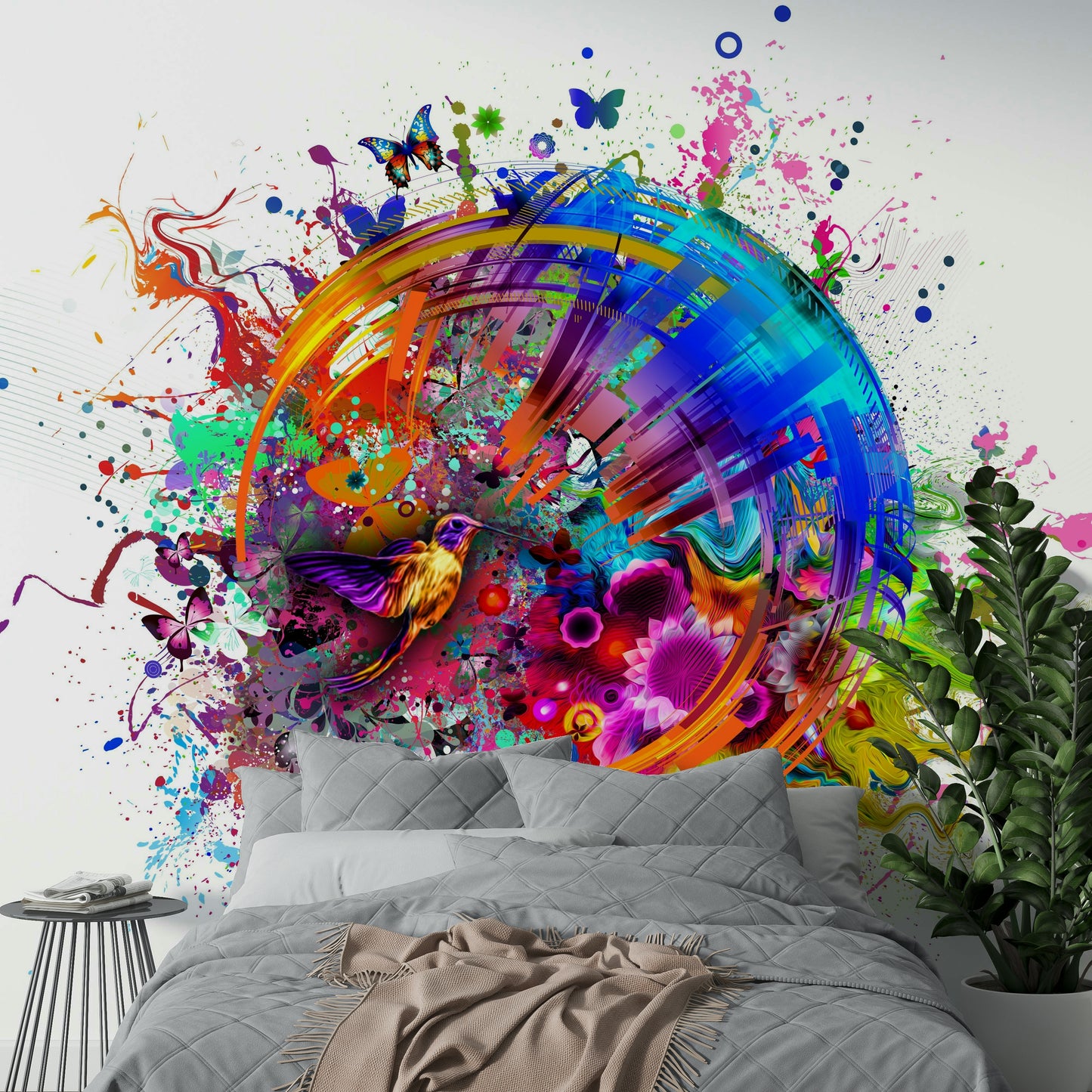 Colorful Hummingbird and Butterfly Wallpaper