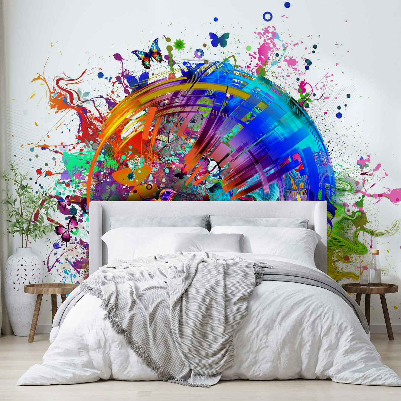 Colorful Hummingbird and Butterfly Wallpaper