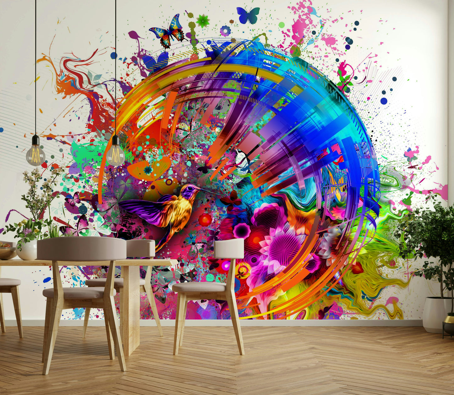 Colorful Hummingbird and Butterfly Wallpaper