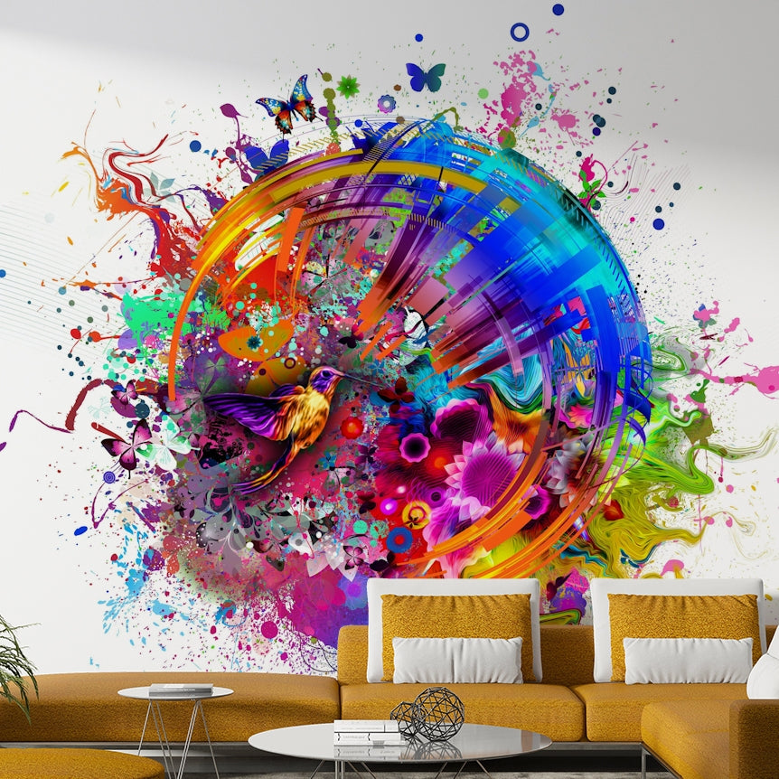 Colorful Hummingbird and Butterfly Wallpaper