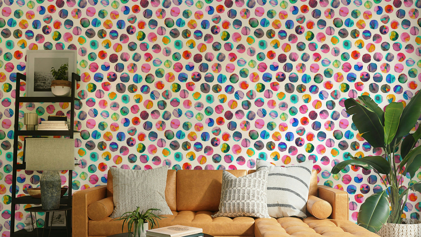 Colorful ink dots wallpaper with geometric design

