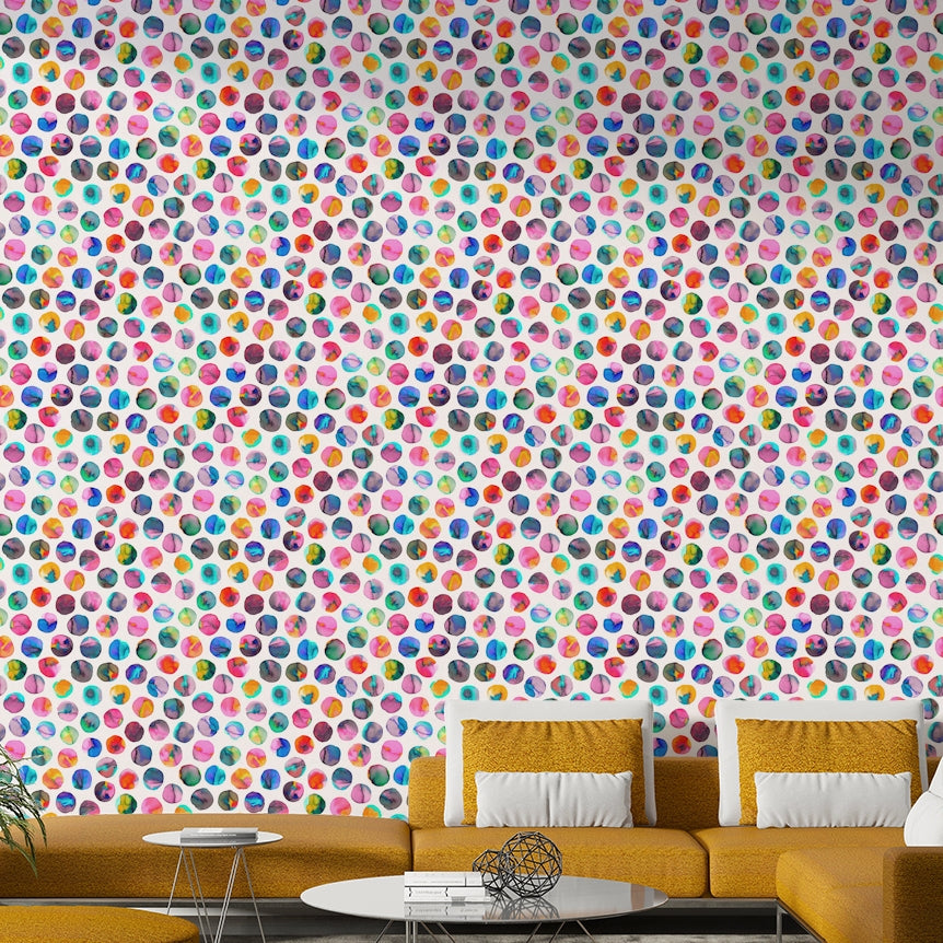 Vibrant multicolor ink dots wallpaper for feature walls

