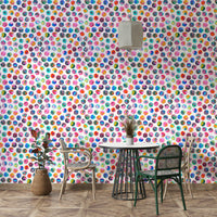 Geometric multicolor wallpaper with colorful ink spots

