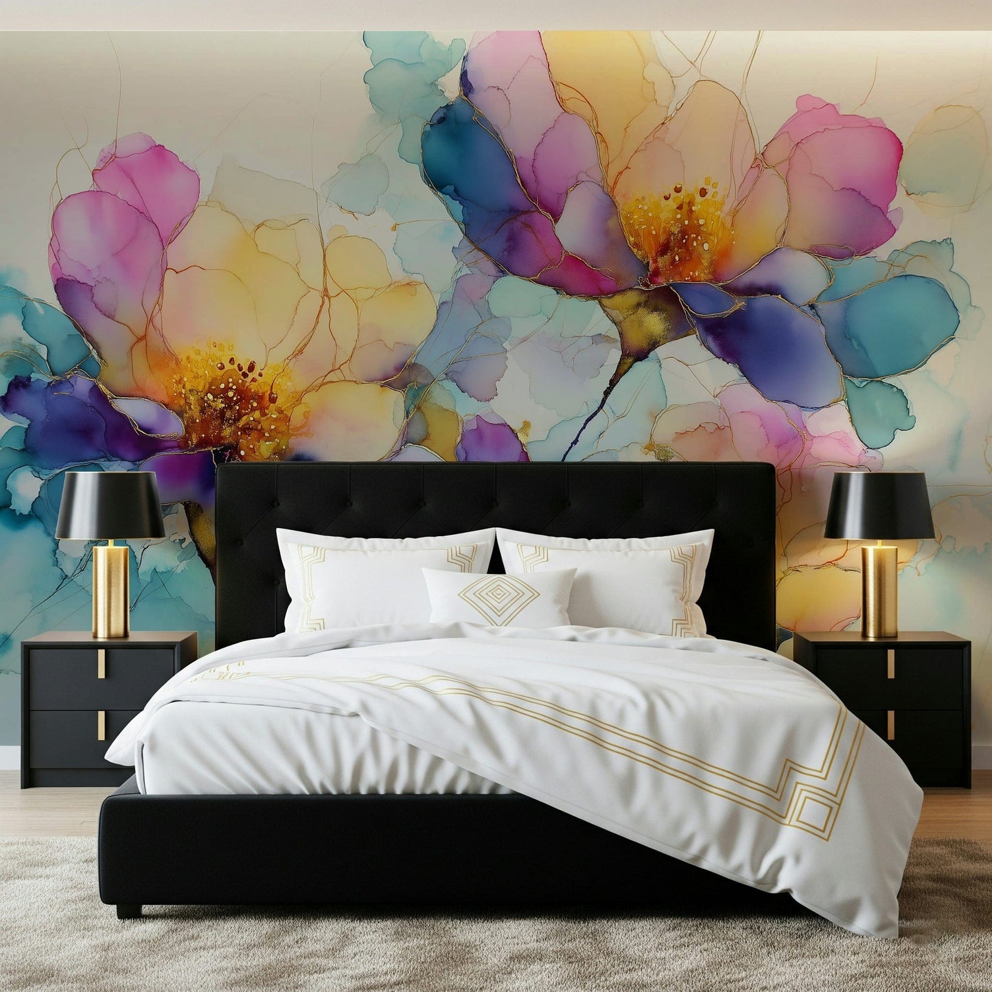 Colorful Ink Floral Dreams elegant flowered peel and stick