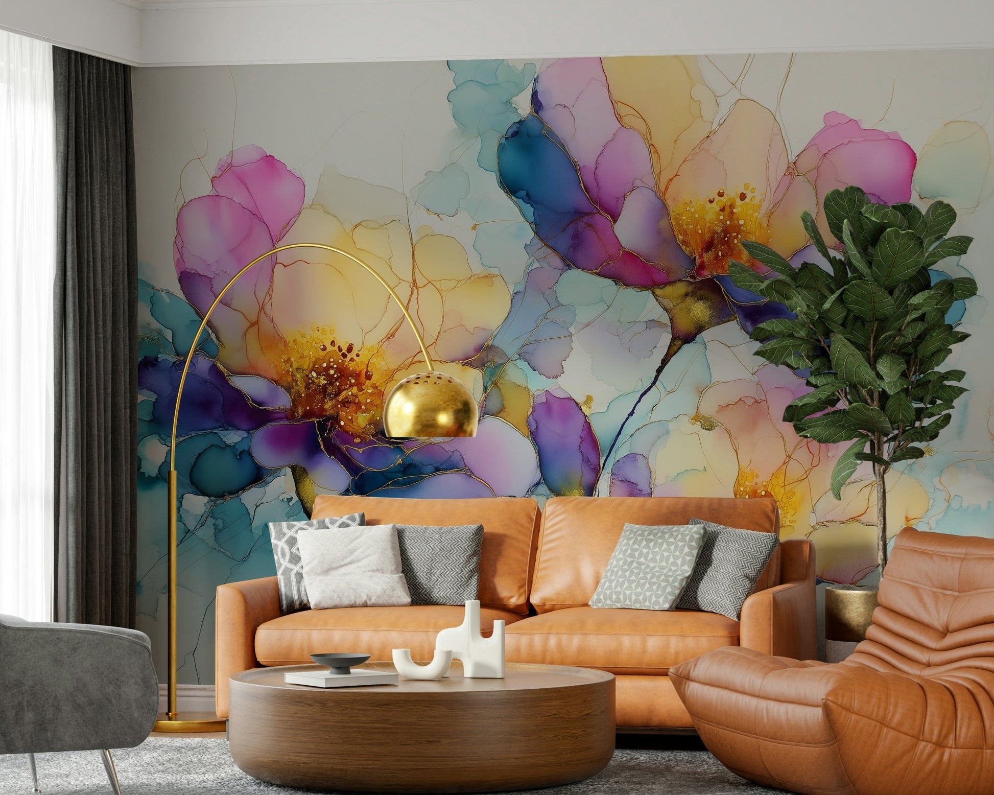 Radiant wildflower cluster Colorful Ink Floral Dreams wall mural