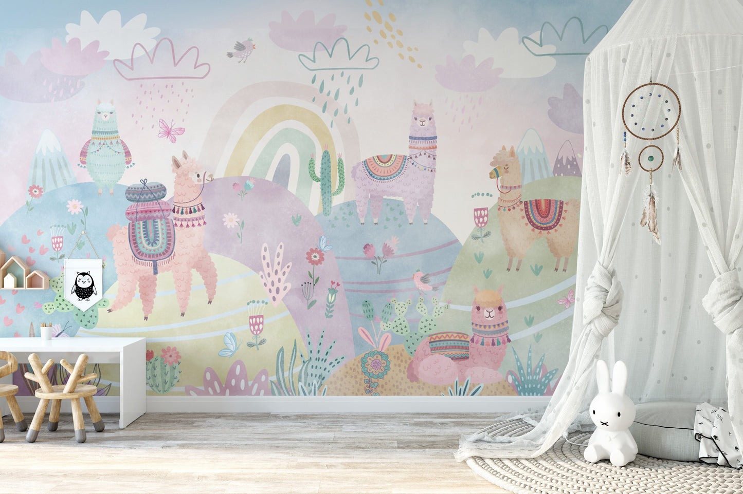Cute llama wallpaper for baby rooms
