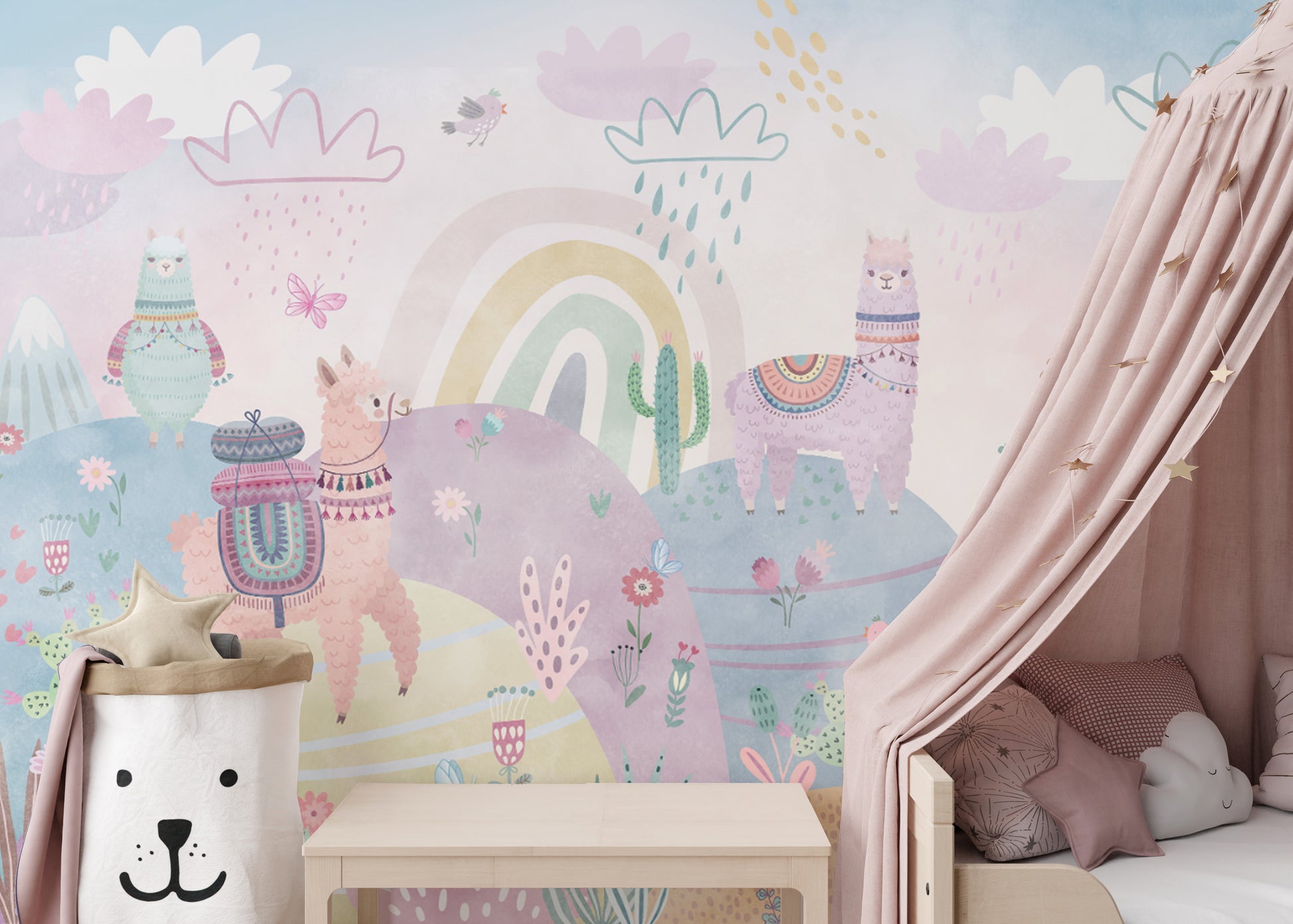 Whimsical llama wallpaper for children
