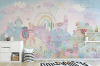 Pastel wildlife wall mural for kids
