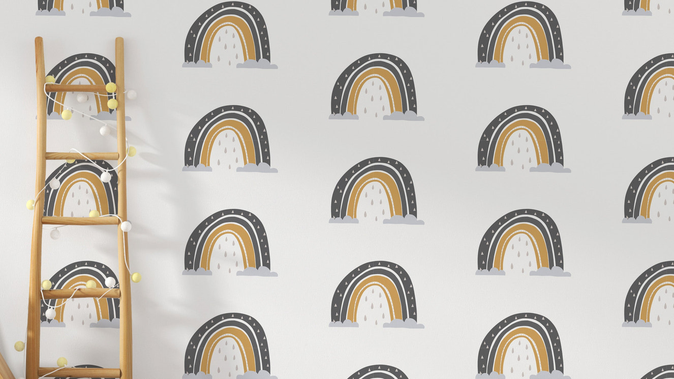 Playful rainbow nursery wallpaper design
