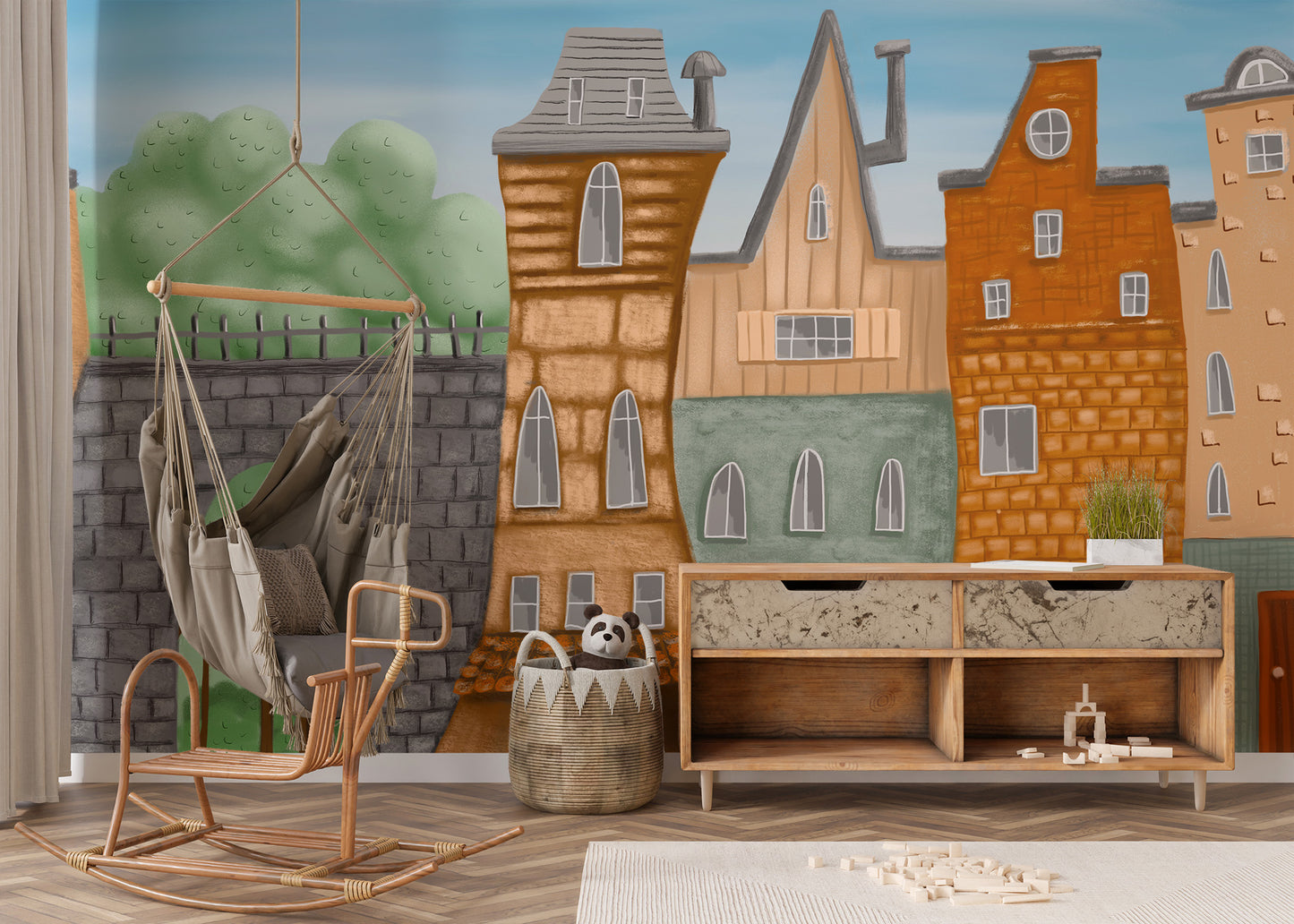 Small Painted City Wall Mural - Giffywalls