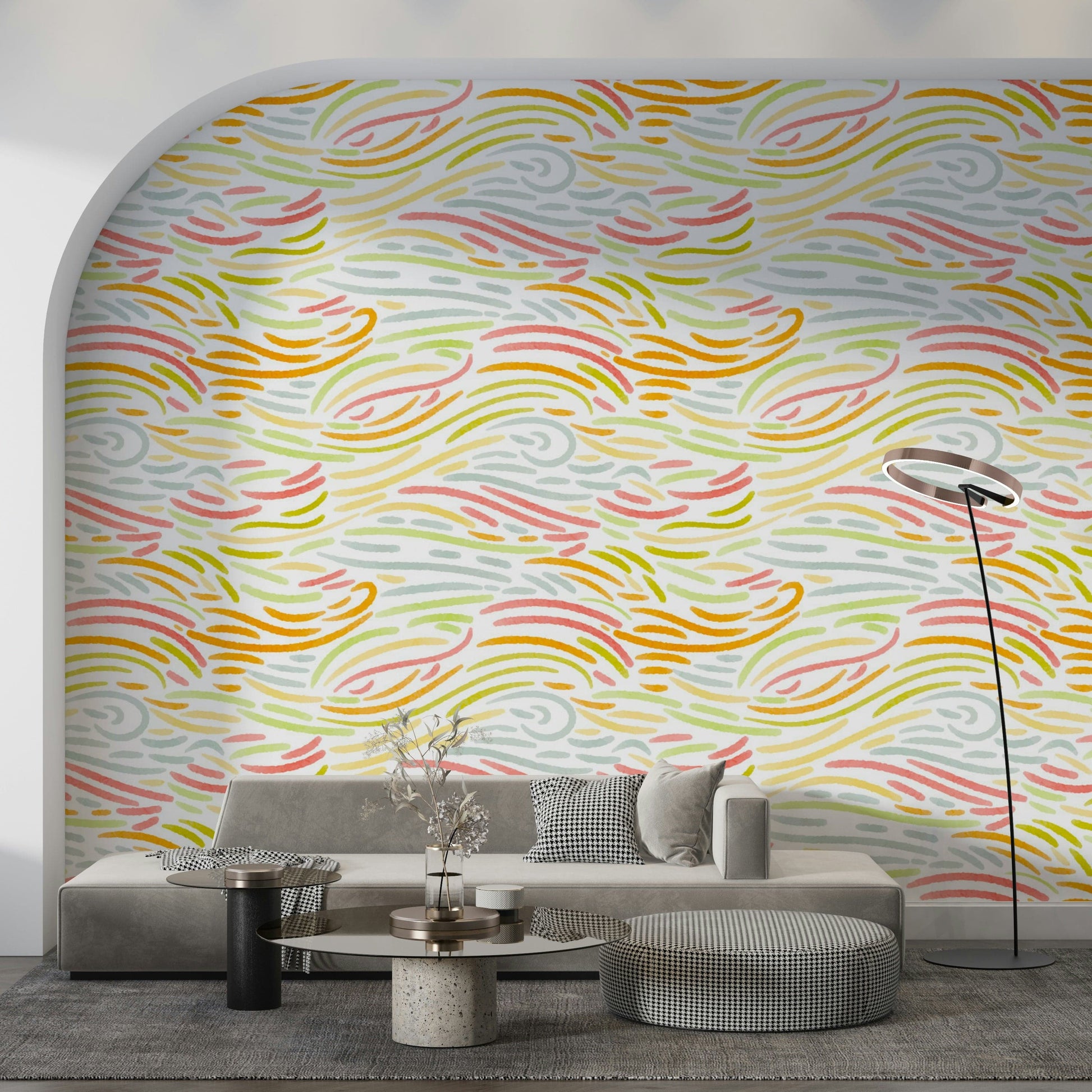 Layered light lines give depth to Colorful Strokes wallpaper.