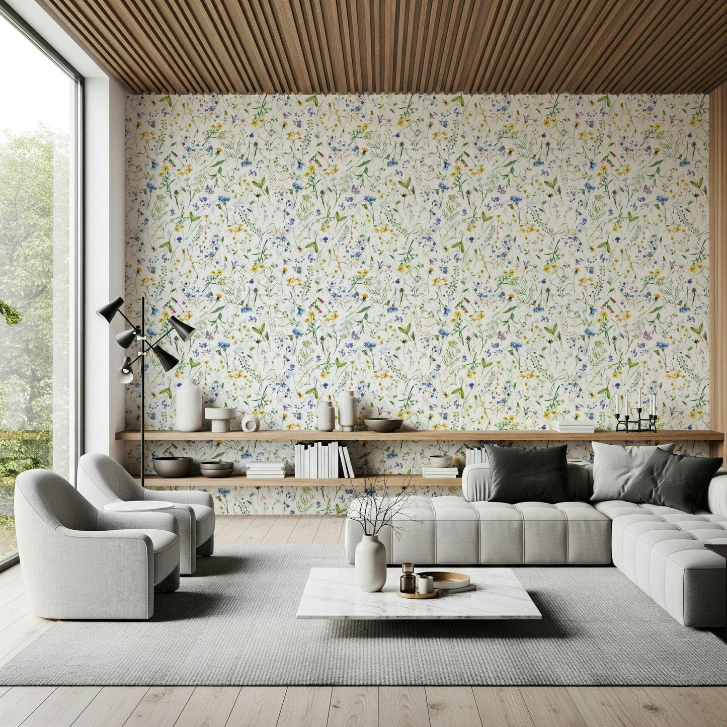 Beautiful field flower mural Colorful Watercolor Meadow design