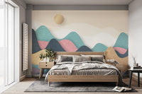 Soft wavy hills wallpaper design for a primary bedroom