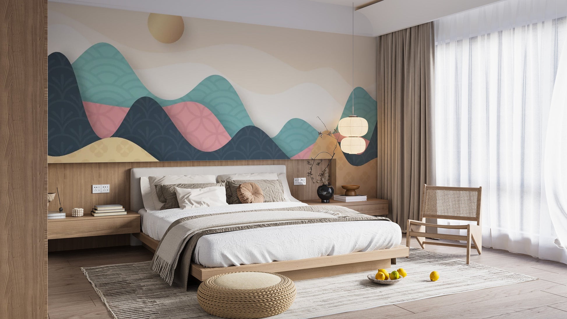 Artistic Colorful Wavy Mountains Wallpaper Mural
