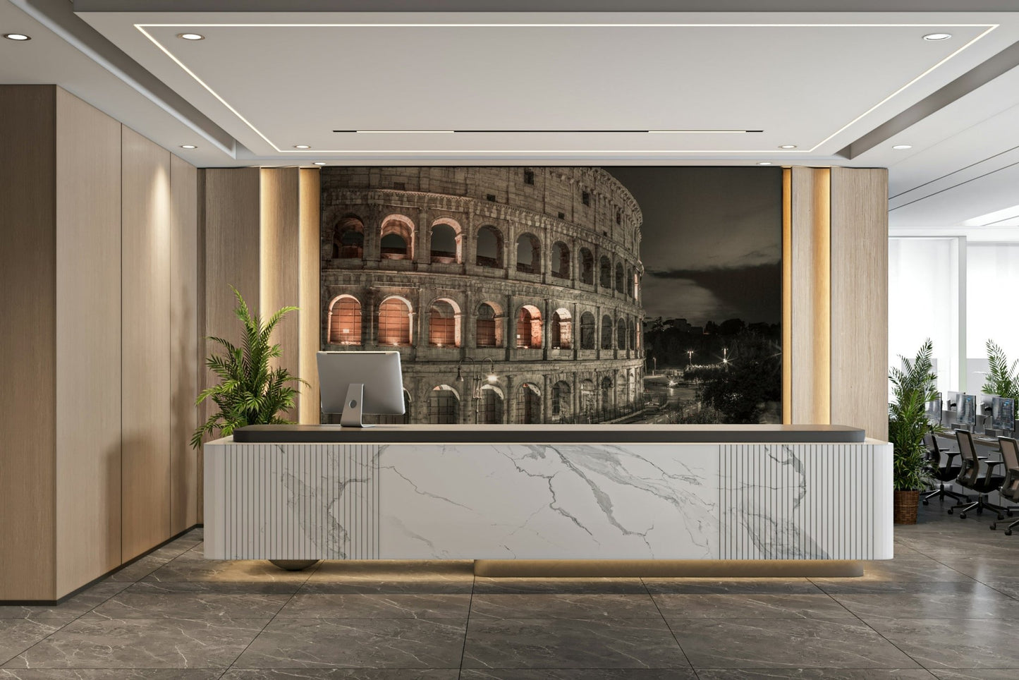 A close-up view shows the fine details of the stone and architecture.

