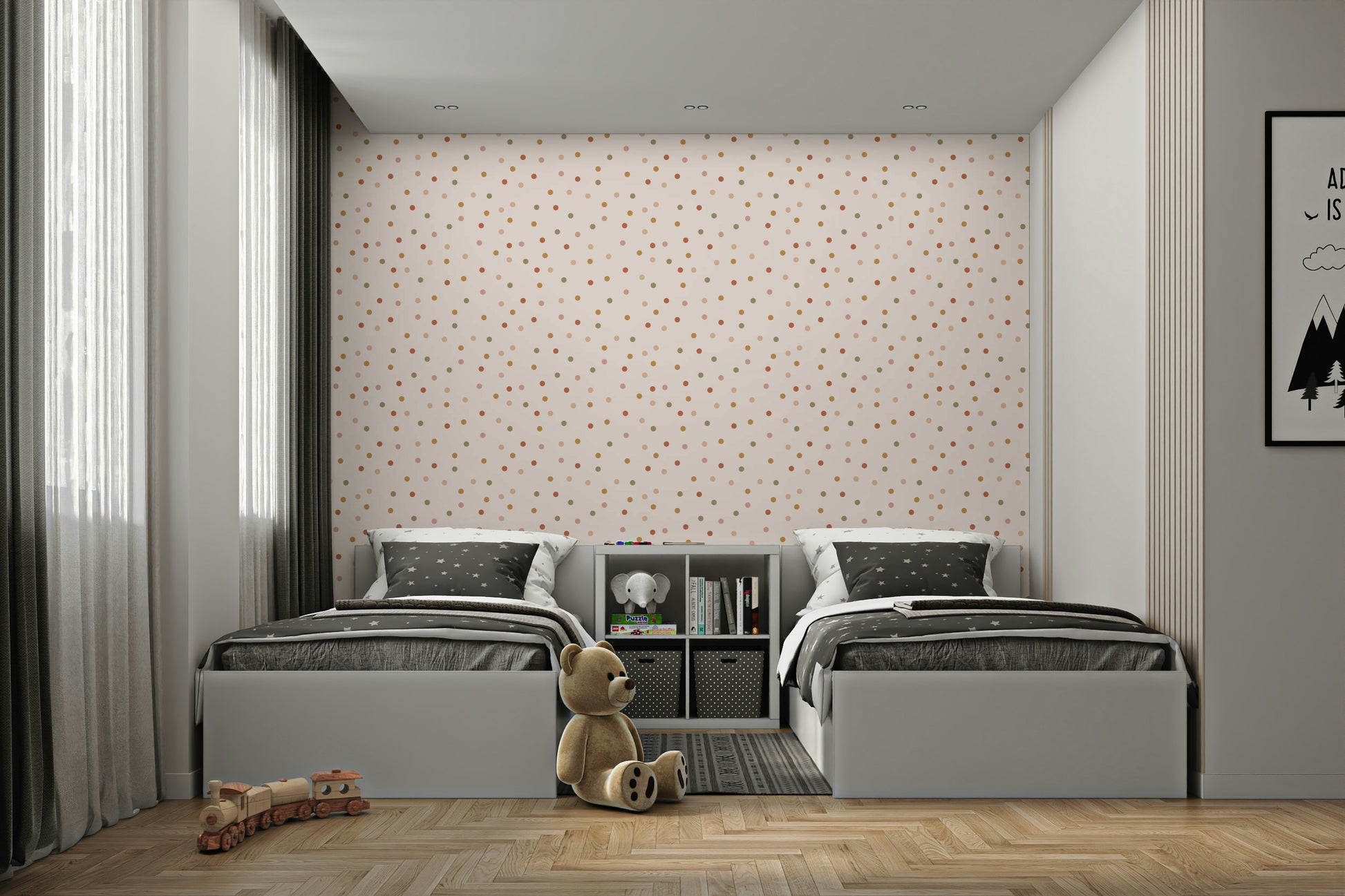 Boho woodland wallpaper with confetti pattern

