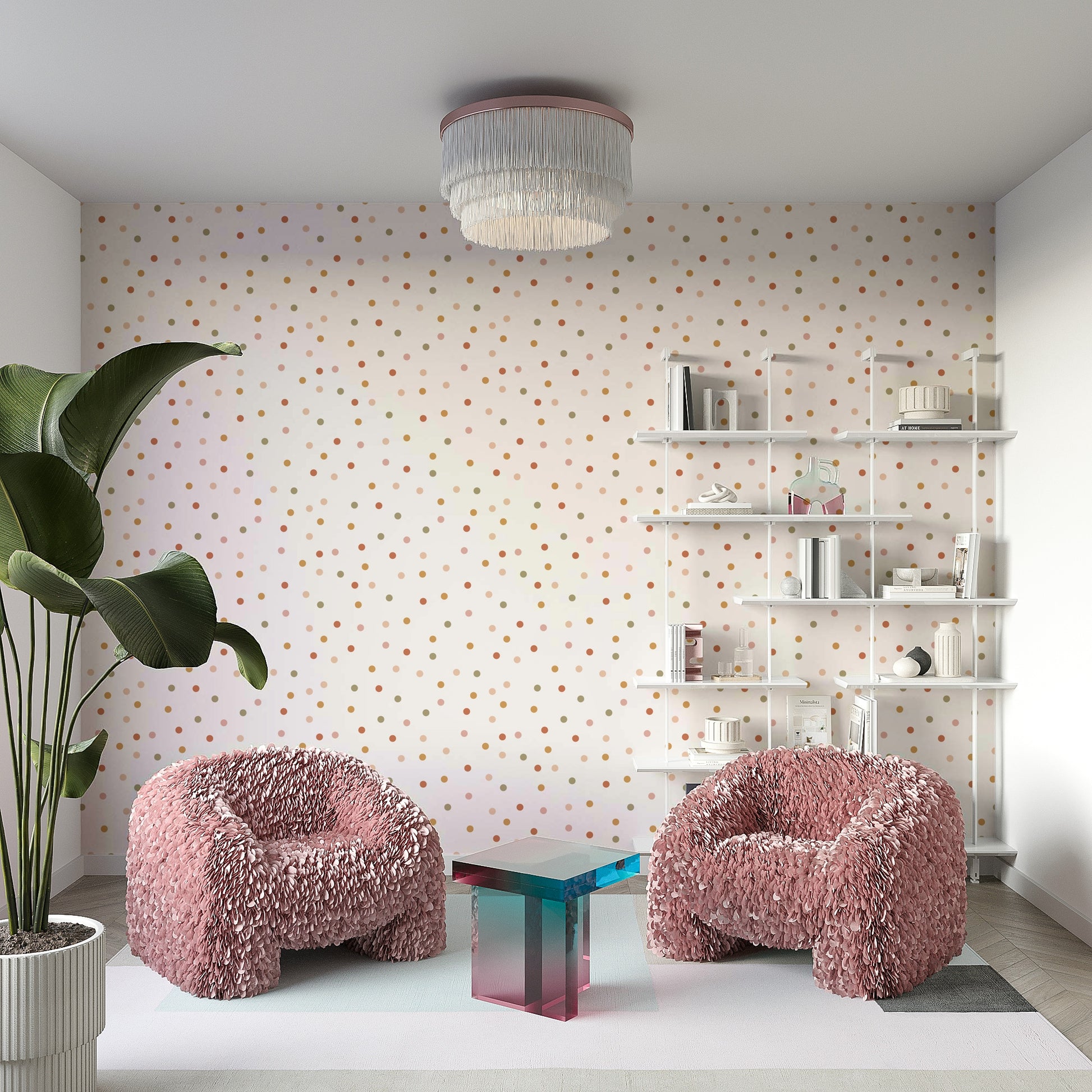 Woodland-themed wallpaper with pastel confetti sprinkles

