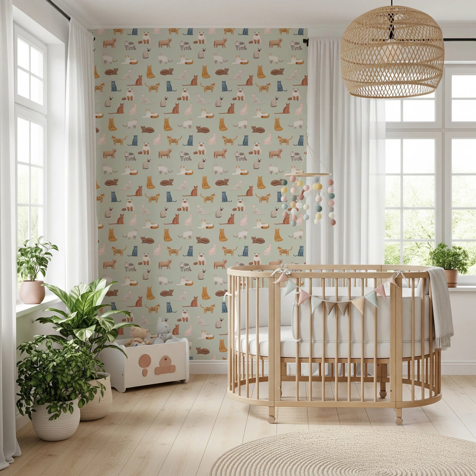 Cool Cats in Sage Green Wallpaper⁠