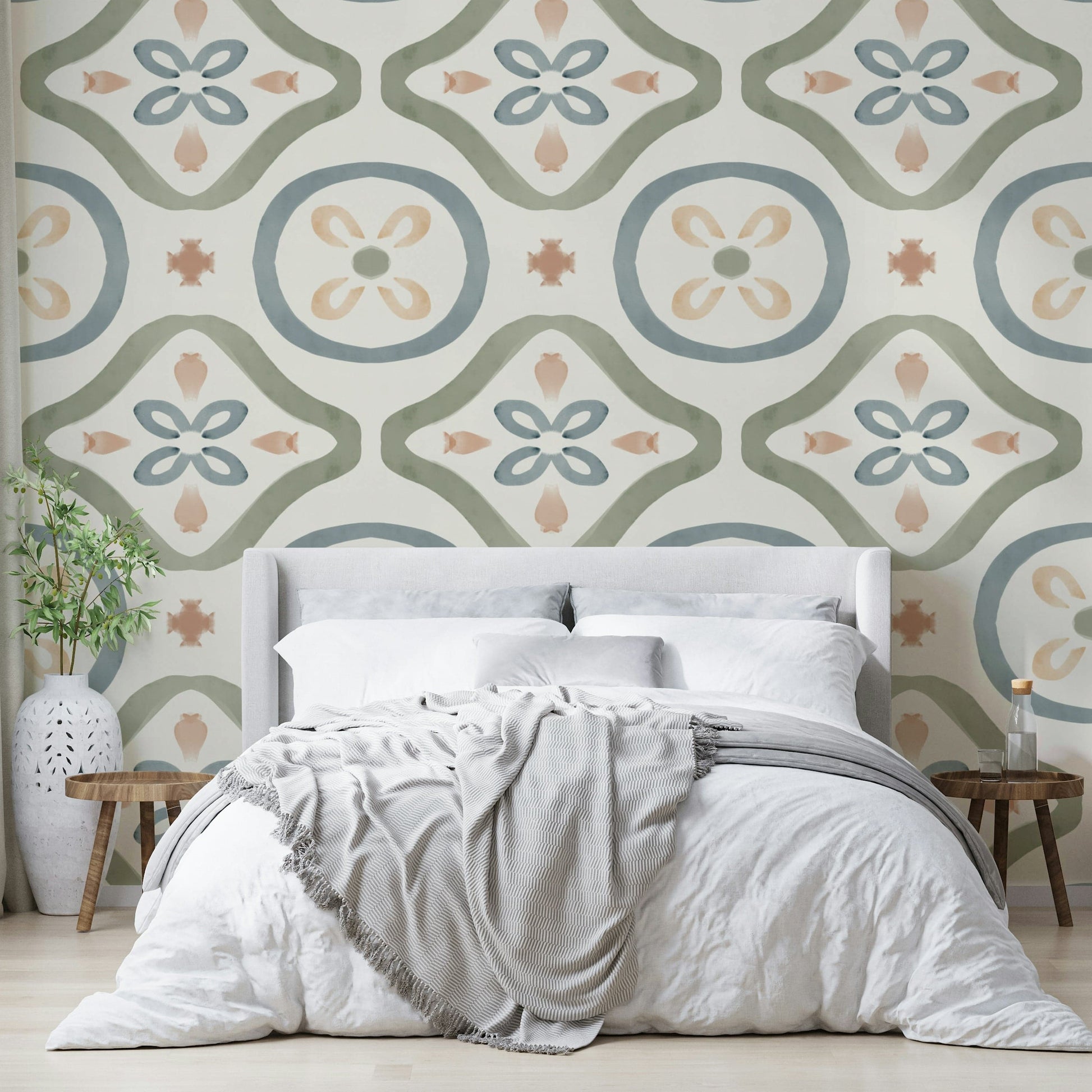 Scenic wallpaper with cartoon shapes and colors

