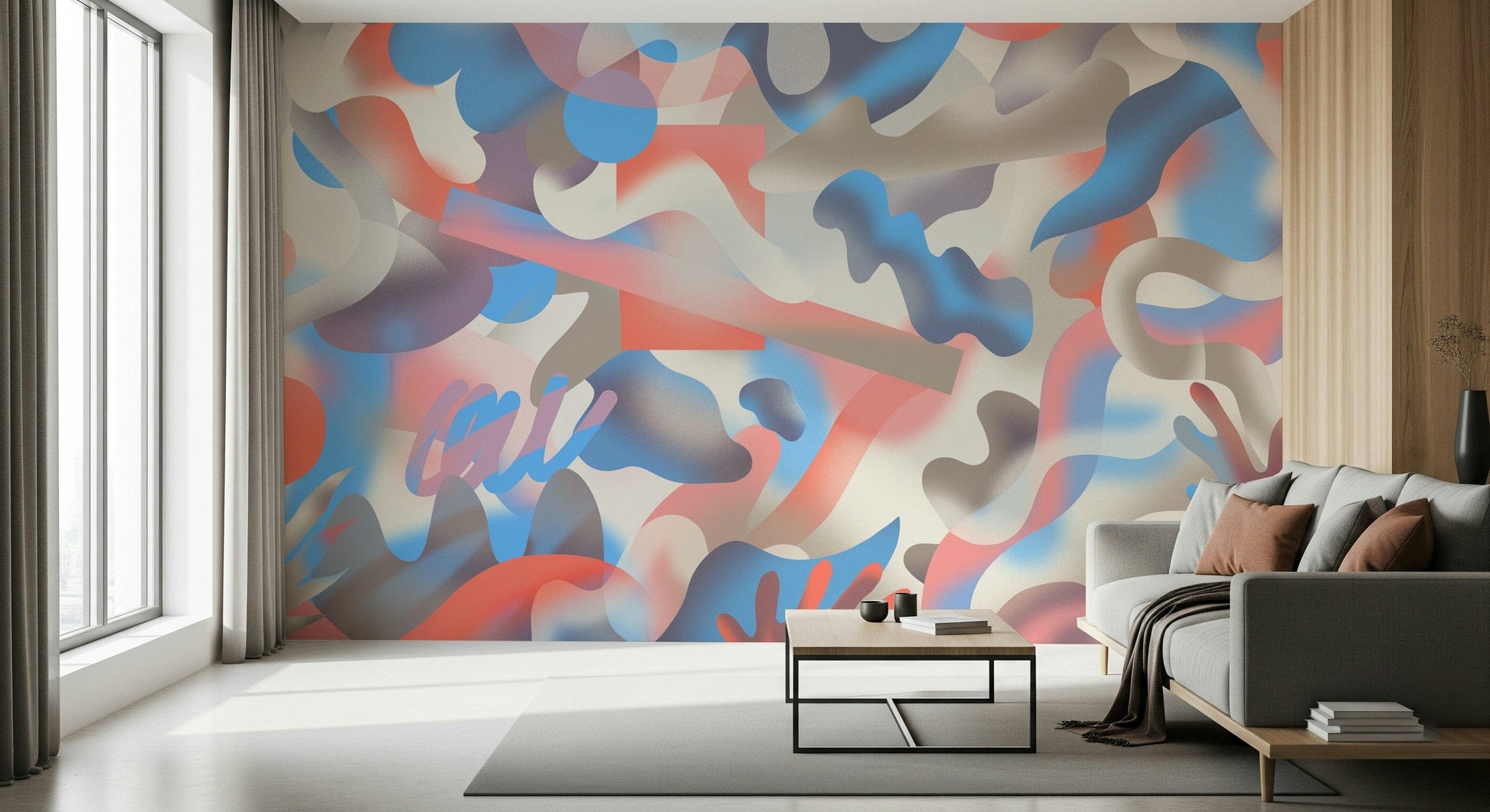 A graceful subtle coral wall mural in bright, natural tones.

