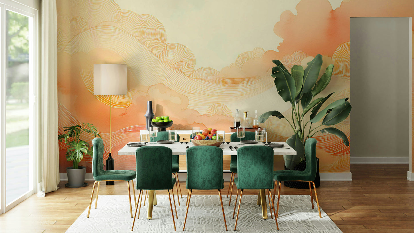 Detailed shot of a Coral Dream Swirls Wall Mural with matte finish.