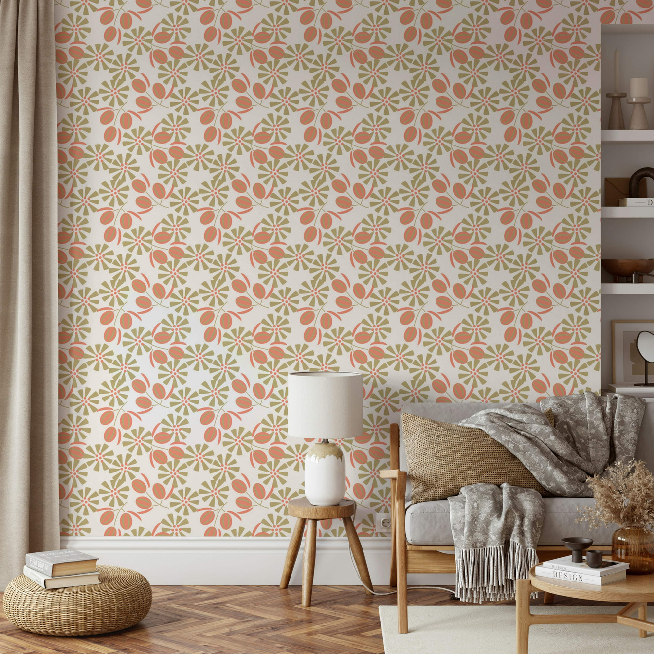 A classic floral wallpaper for walls with a vibrant theme.


