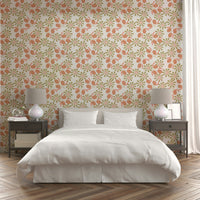 A peaceful flower design mural on decorative wallpaper.

