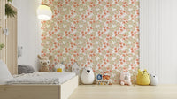 An artistic coral flower mural on minimalist wallpaper.

