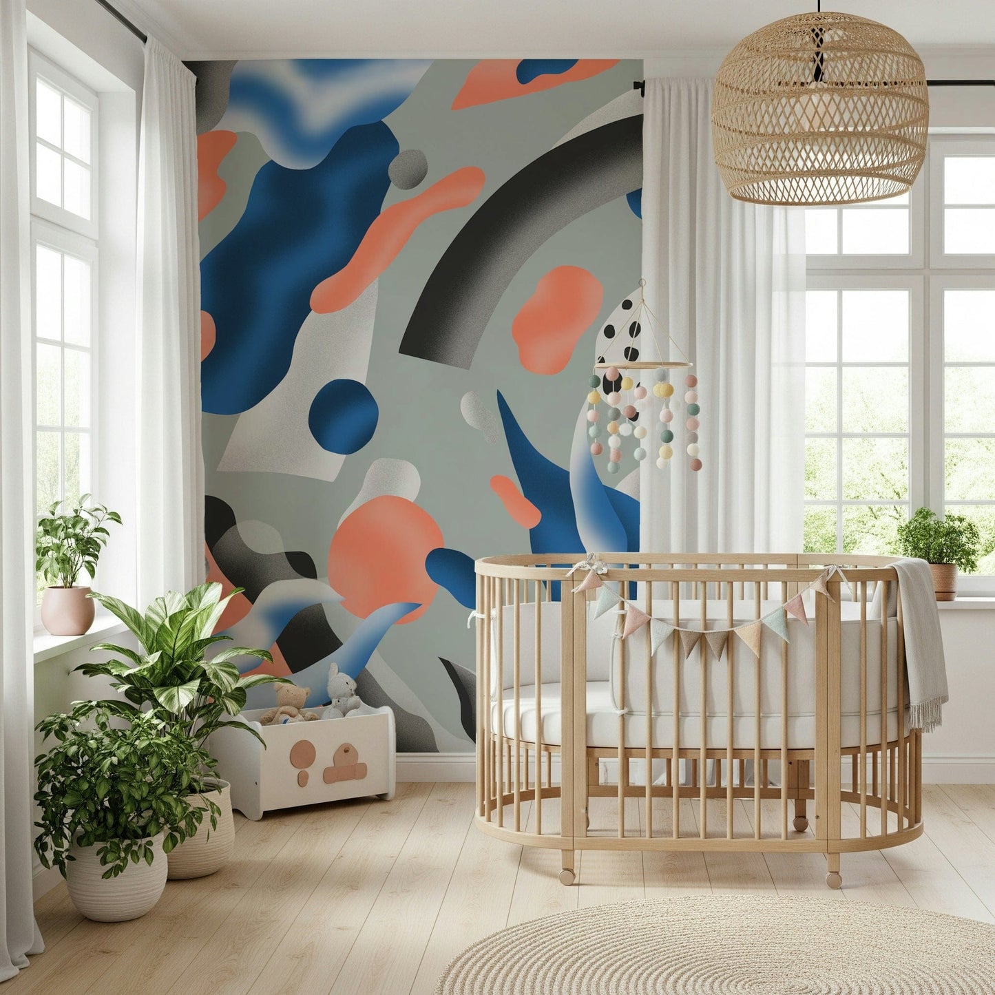 Coral & Indigo Dreams Wall Mural – Elegant mural featuring swirling shades of coral and deep indigo for a dreamy effect.
