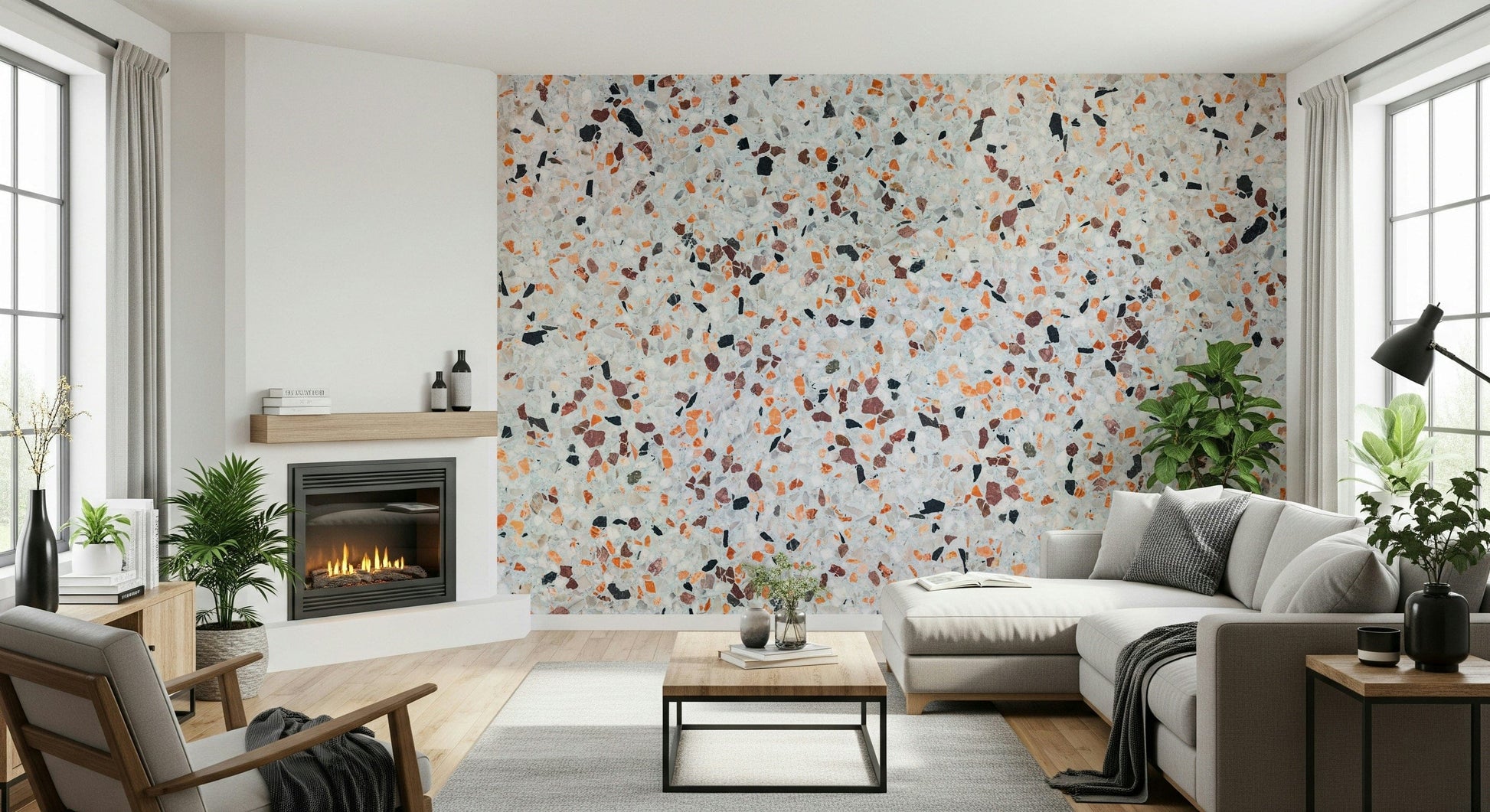 Artistic Light Coral Terrazzo wallpaper simulating high-end Italian flooring material style.