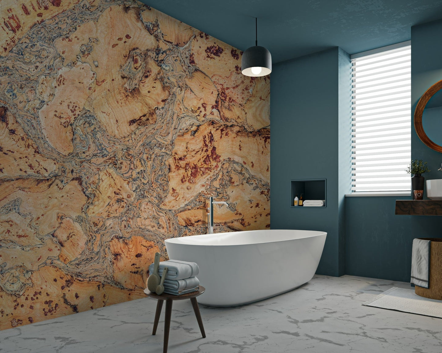 Warm, inviting cork canvas wall mural for stylish spaces

