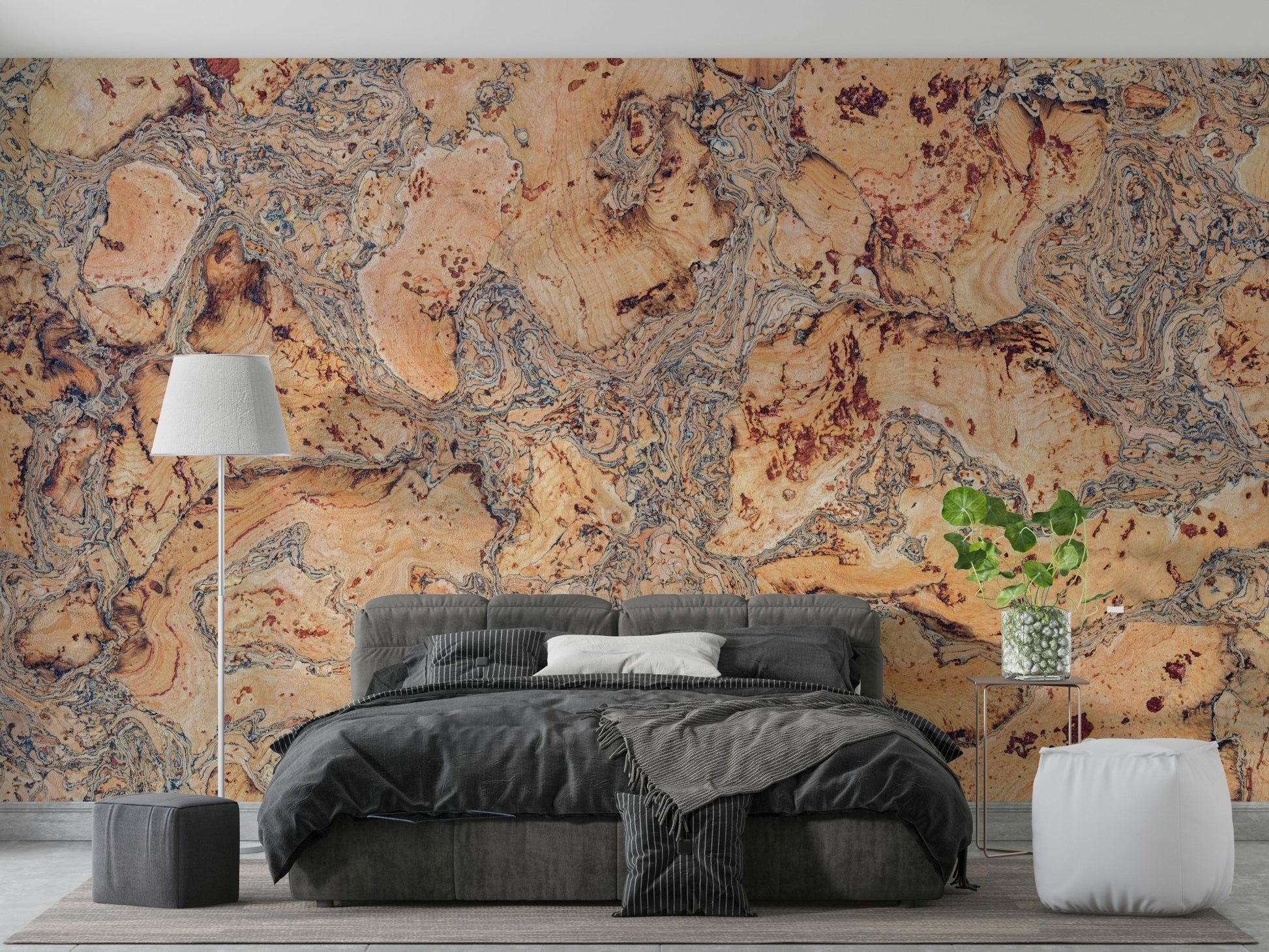 Natural cork canvas mural adding depth to living rooms

