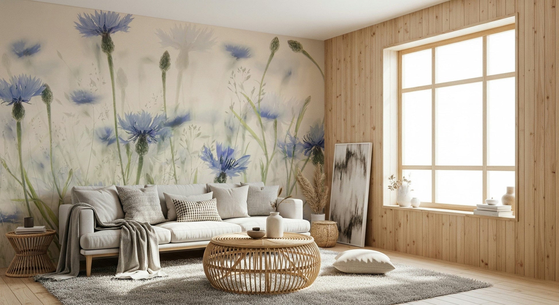 A classic floral wallpaper for walls with a meadow theme.

