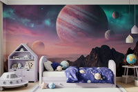 Galaxy canyon wall mural in dining room, modern decor, statement feature wall setting